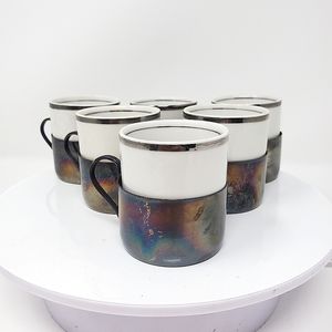 VTG Bellini Brazil Silver Plated Cup Holders, Verocruz Porcelain Demitasse Cups